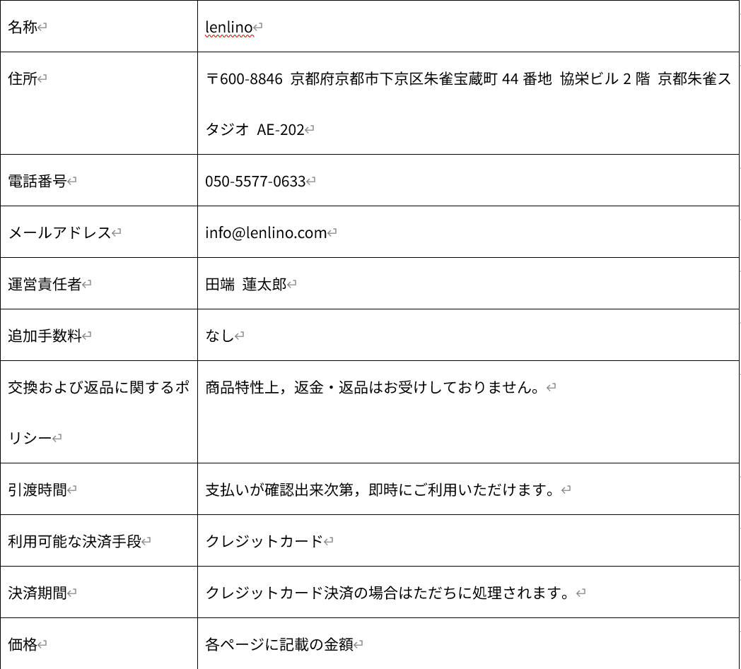 特定商取引法に基づく表記